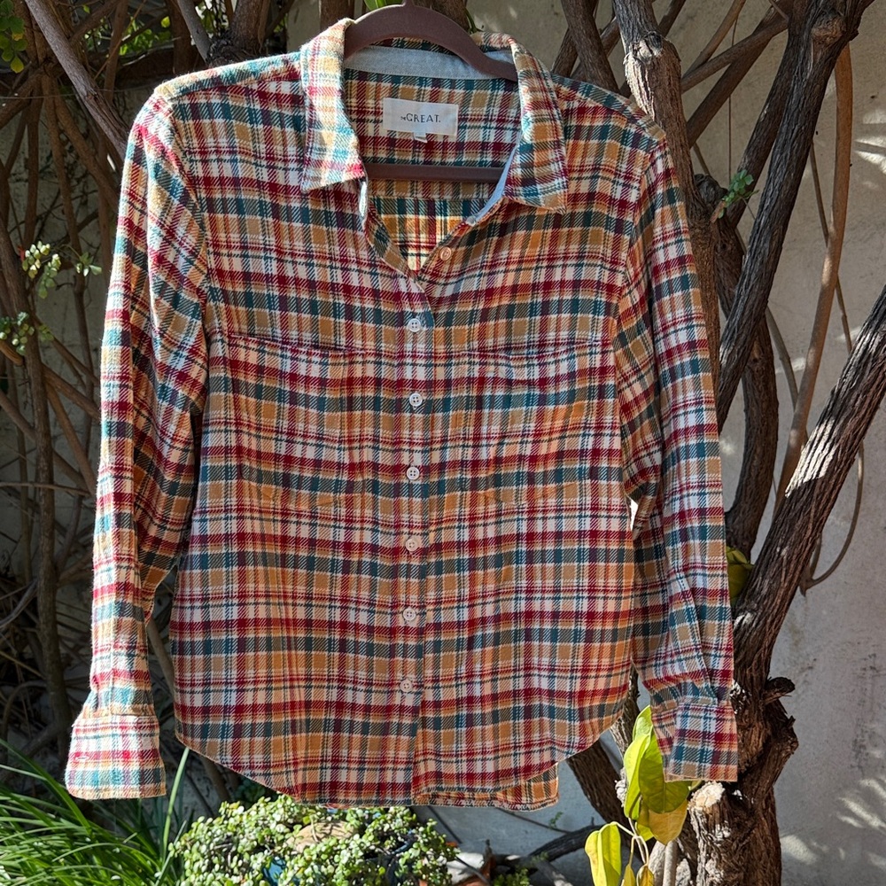 THE GREAT. Multicolor Plaid Button Down Flannel Shirt